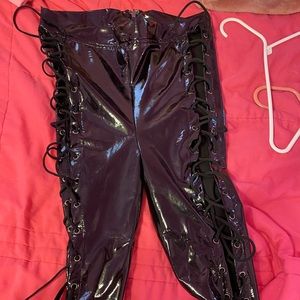 Leather tie up pants